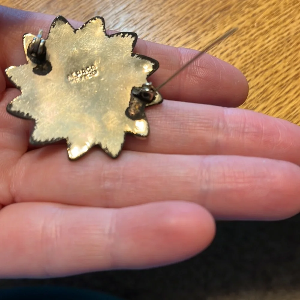 Vintage Alpaca Silver Abalone Inlay Star Brooch With Earrings